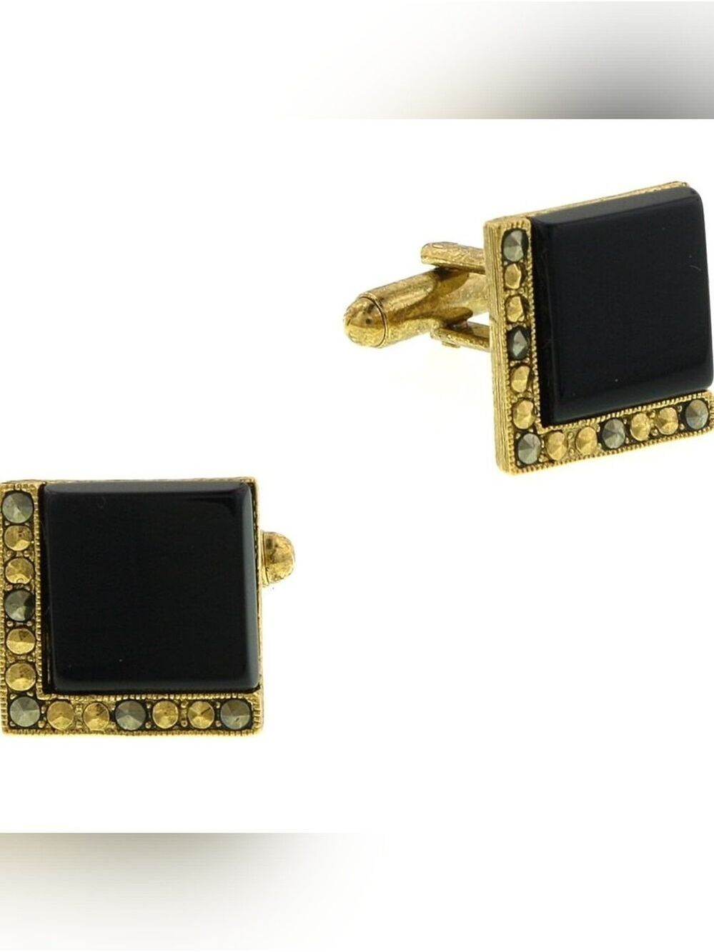 1928 Jewelry Mens Art Deco Style Black Onyx Gemstone Square Cufflinks